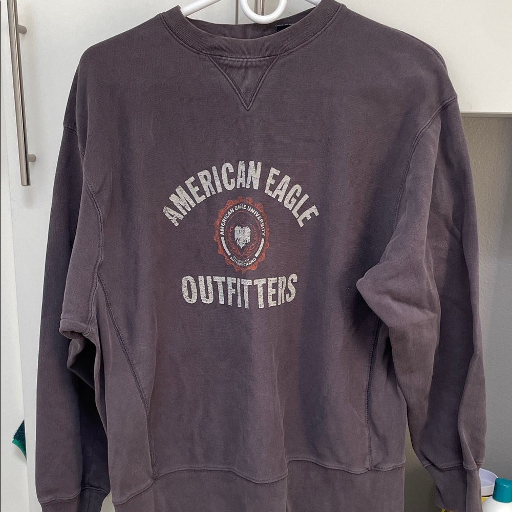 American Eagle Outfitters Men's Charcoal Crewneck Sweater vintage